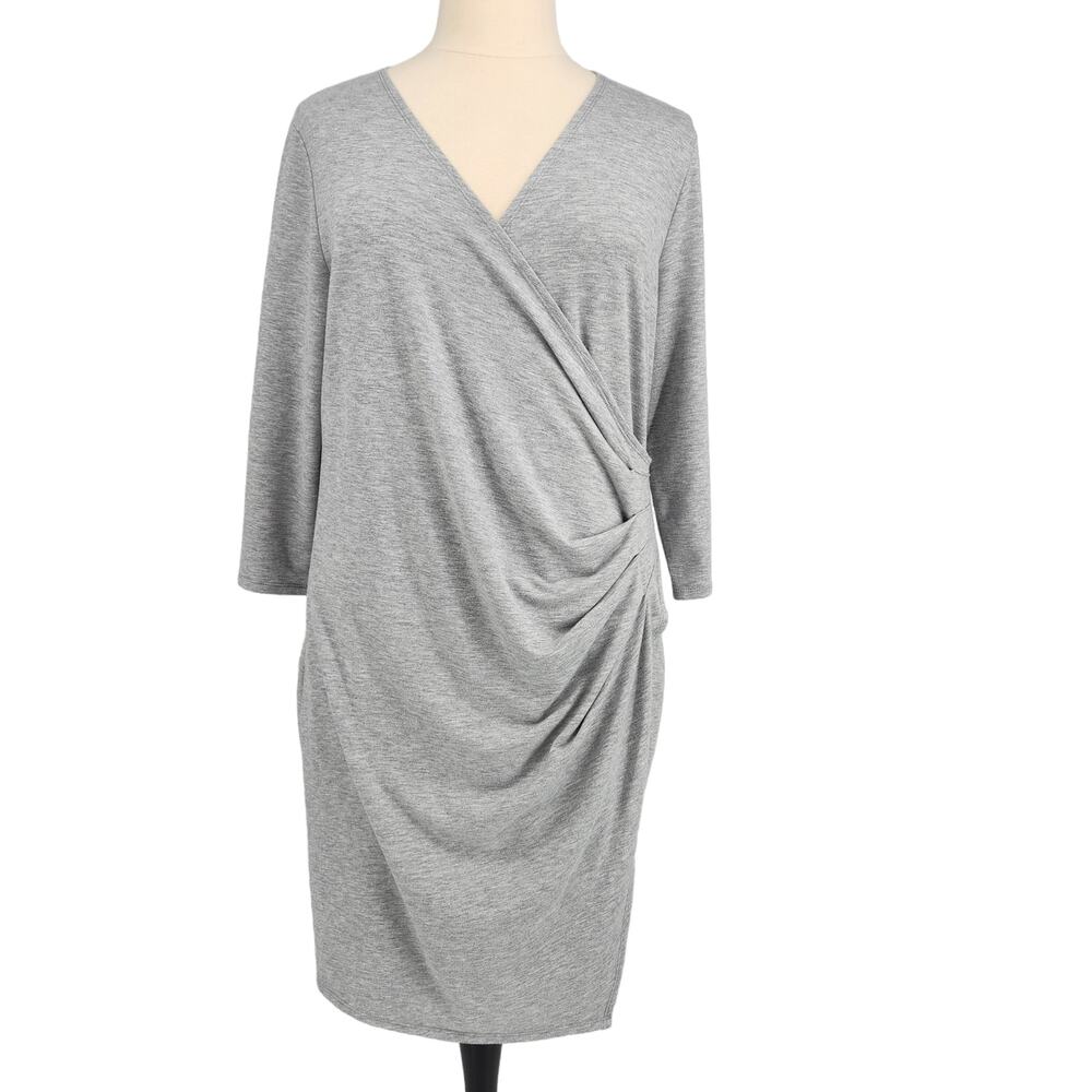 525 America Gray Plus Size 16 Ruched Side / Sundial Faux Wrap Dress